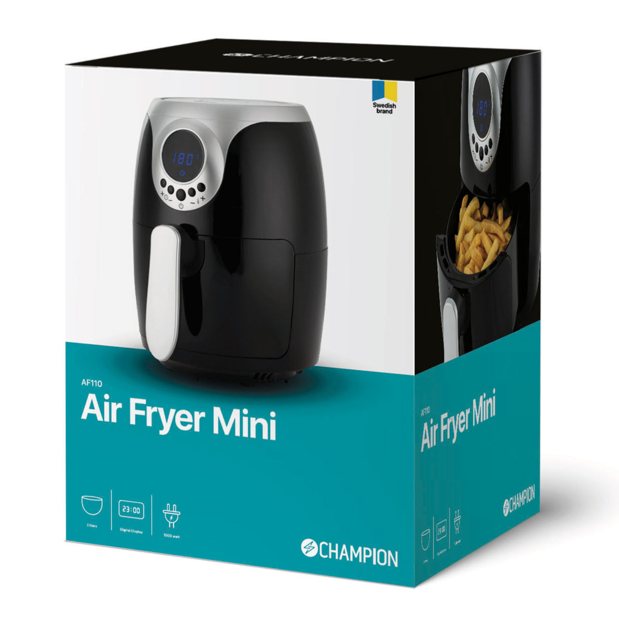 Champion Air Fryer Mini 2,0L 1000W AF110 Svart/Silver