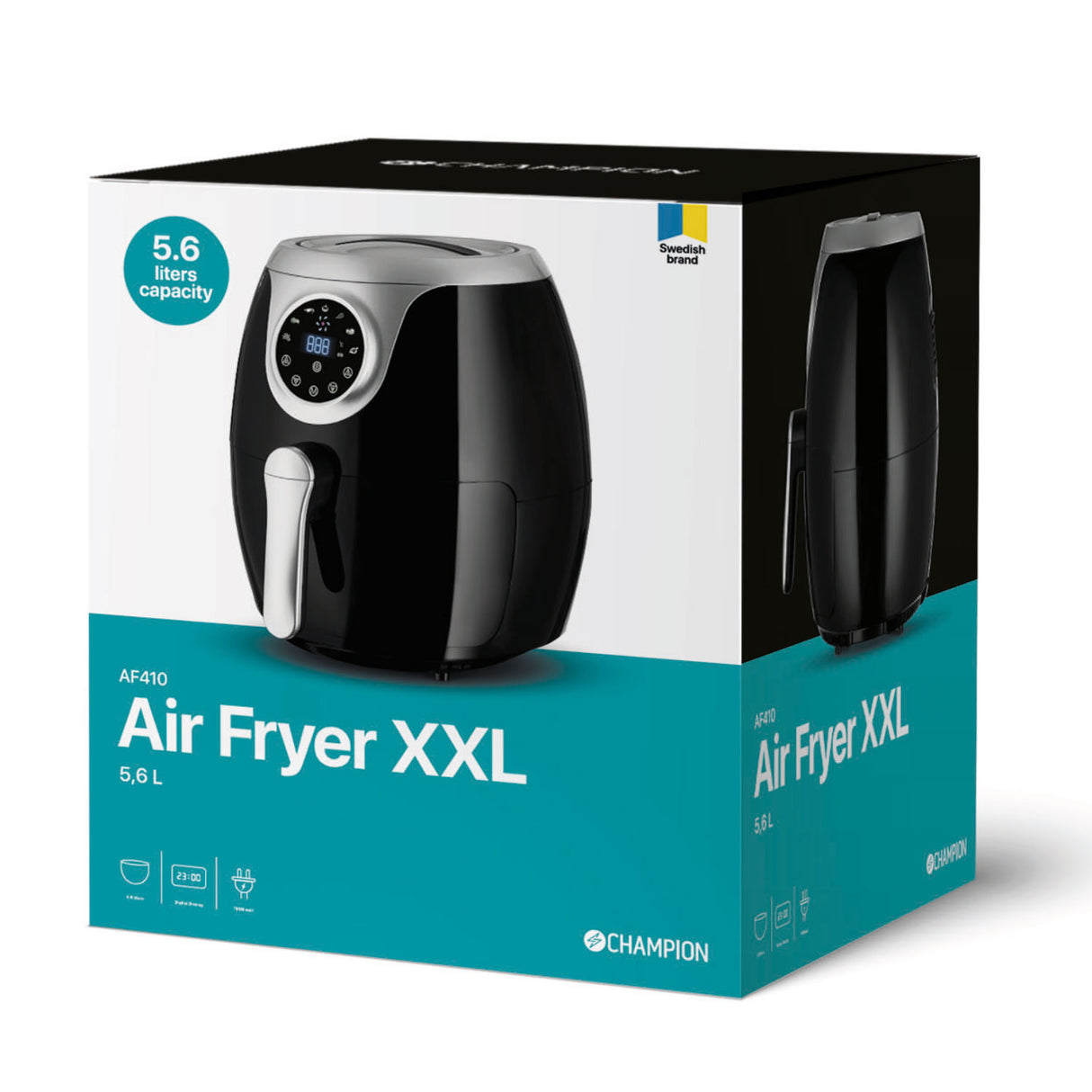 Champion Air Fryer XXL 5,6L 1800W AF410 Svart/Silver