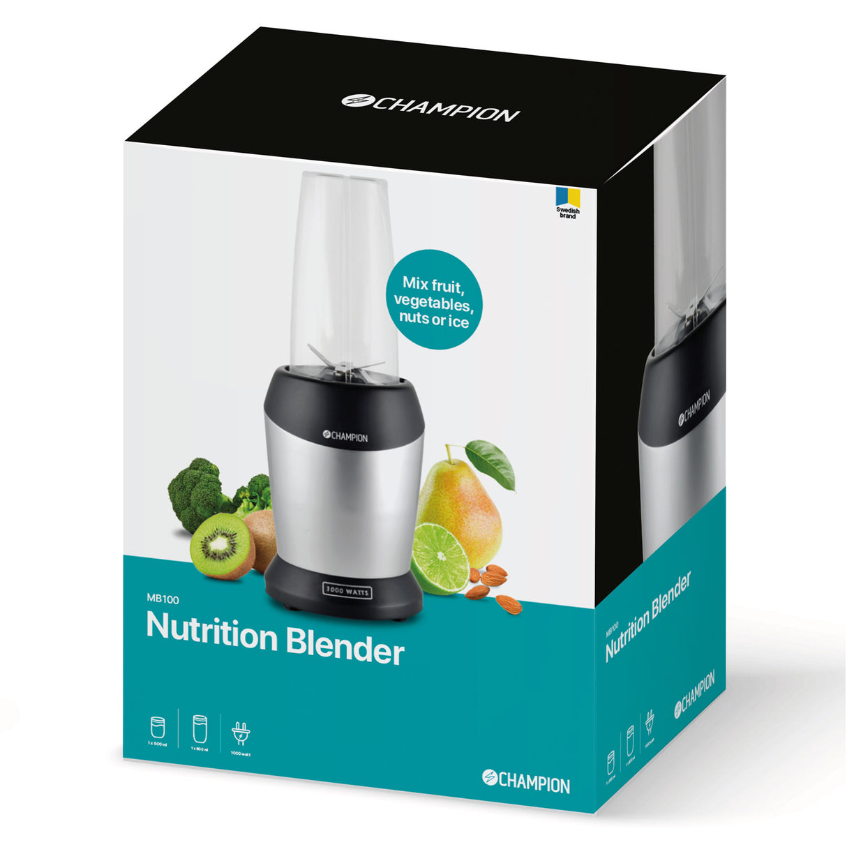 Champion Nutrition Blender 1000W MB100 Svart/Silver