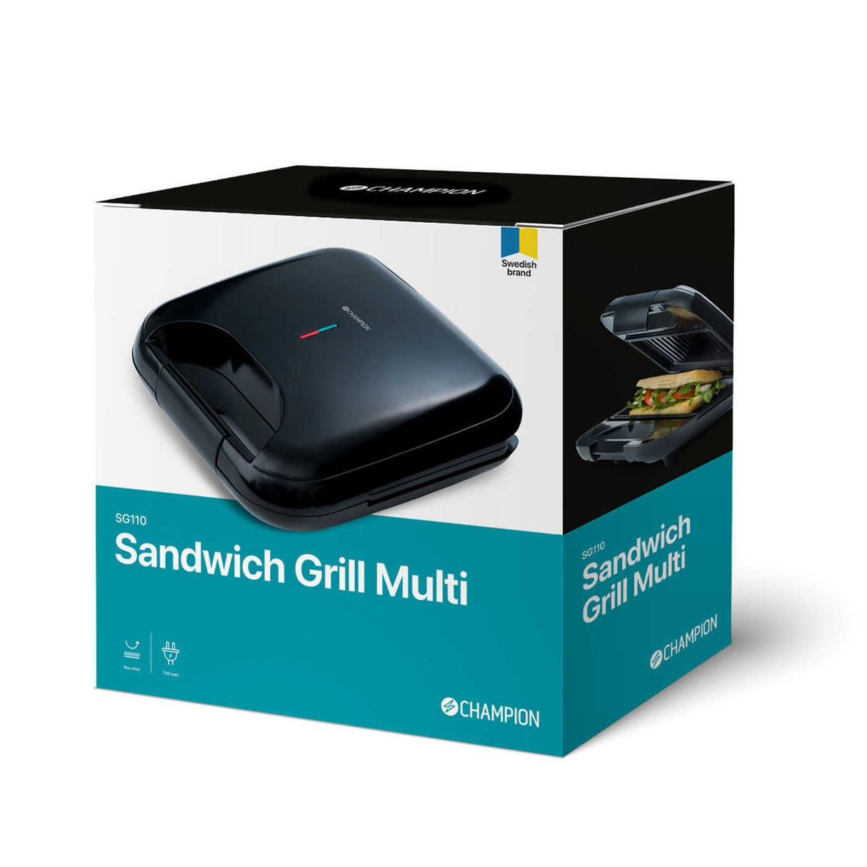 Champion Smörgåsgrill Multi 22x12cm 750W SG110 Svart